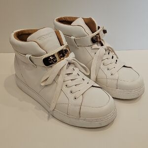 Coach White Leather High-Tops with Gold Buckles